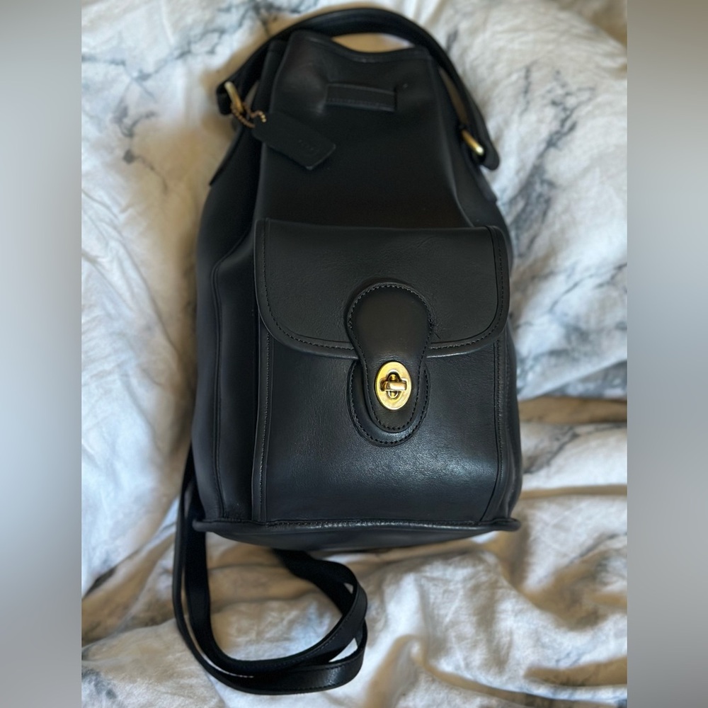 Vintage COACH BLACK  LEATHER TOP HANDLE BACKPACK # 9992